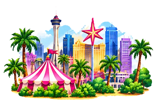 Colorful Las Vegas skyline with a decorative star